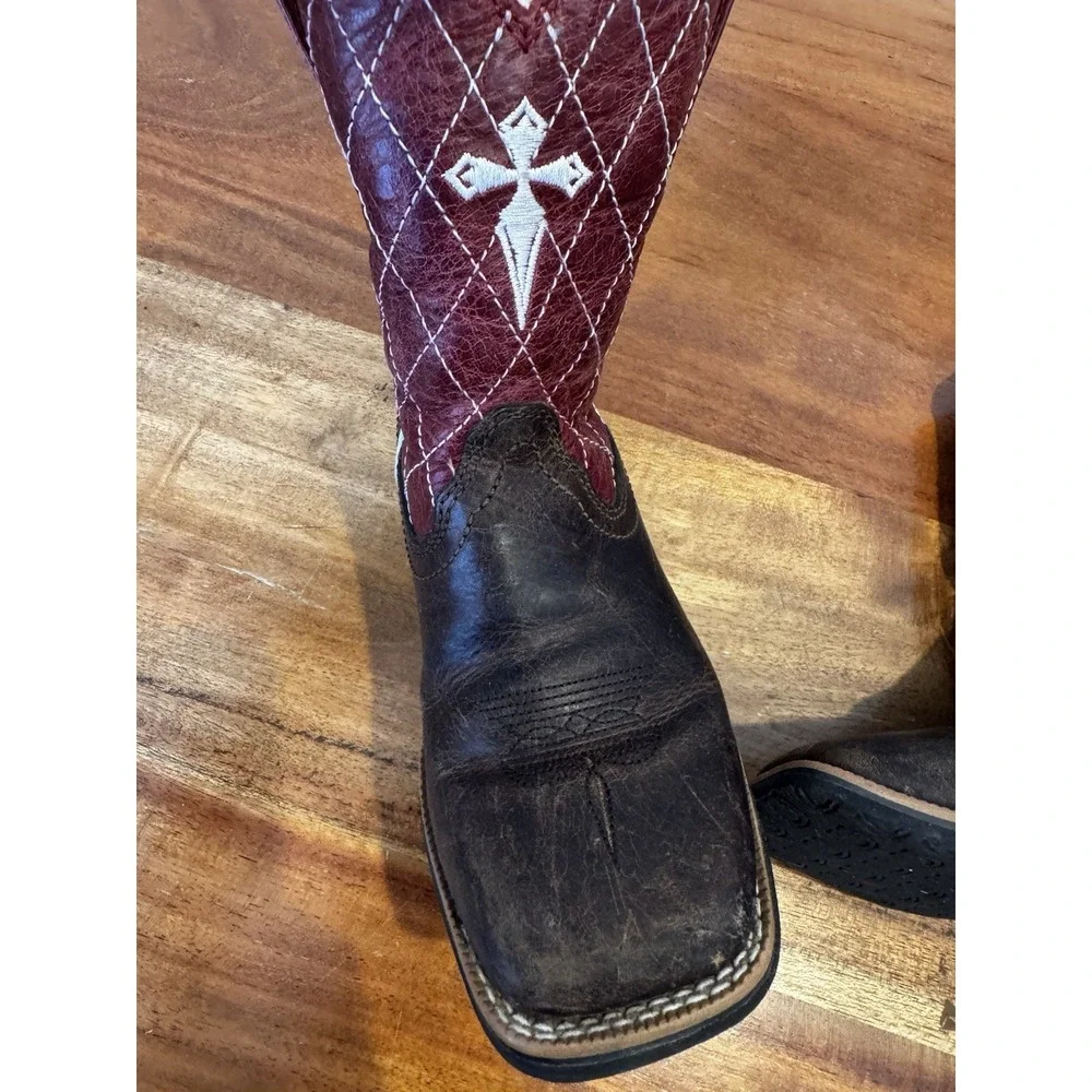 Twisted X Cross Boots Western Leather Red Brown Little‎ Boys 8.5 M